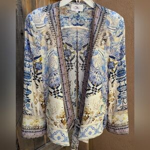 Camilla SILK Tie Back Blazer Swarovski Crystal Greek Fish Fountains Size 2 Blue